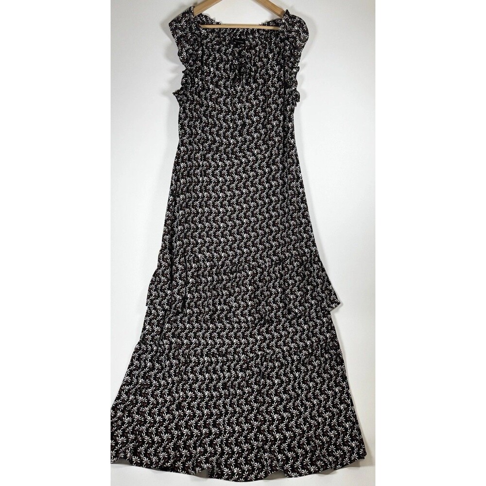 Who What Wear Black Floral Maxi Dress‎ Extra Large Sleeveless Ruffle Trim Tiered